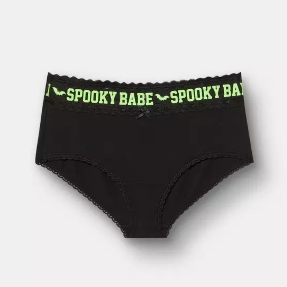 Torrid Size 3 Black Cotton Mid-Rise Panty with Neon Green 'Spooky Babe' Text NWT
